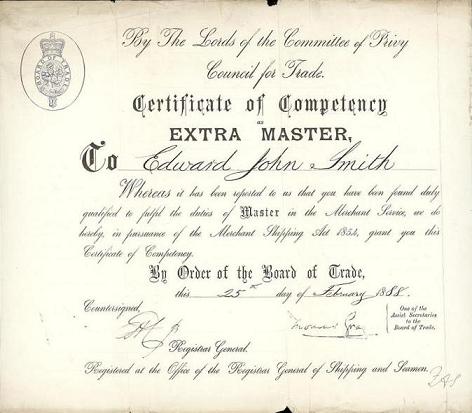 Il certificato di tenente conferito a Smith.