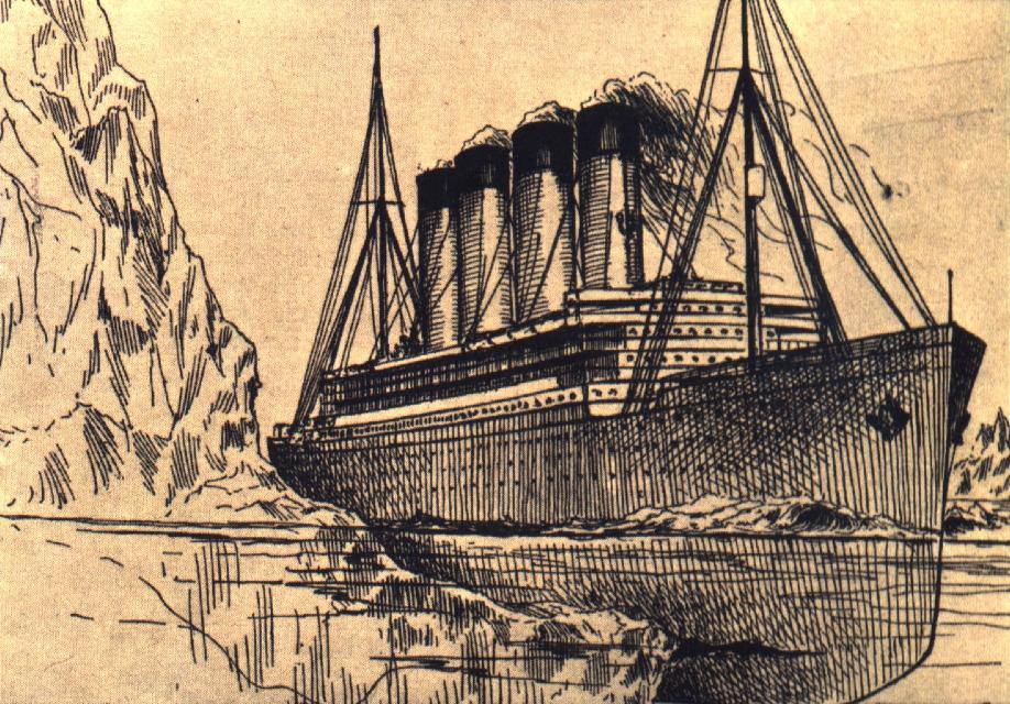 Un disegno che raffigura l'urto con l'iceberg.